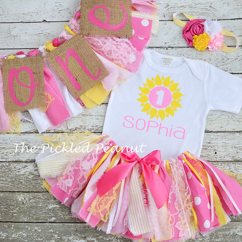 5 Piece Set 1st Birthday Girl Outfit Birthday Banners Etsy