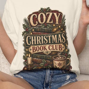 Gezellig kerst T-shirt voor boekenclubs | Cadeau voor boekenliefhebbers, T-shirt voor de feestdagen, Kerstshirt voor lezers