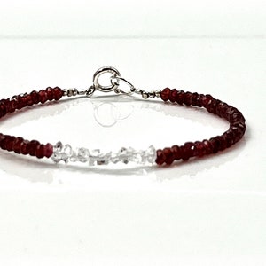 Mozambique Garnet and Herkimer Crystals Sterling Silver Bracelet