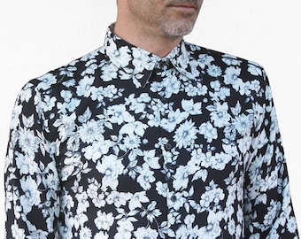 Mens black floral shirt - Gray Flowers - BAÏSAP