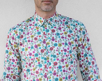 Mens floral dress shirts- Cornflower - XL size - BAÏSAP