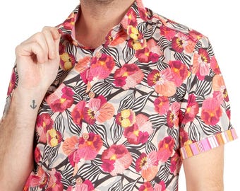 Pink floral shirt short sleeve - Pansies - BAÏSAP