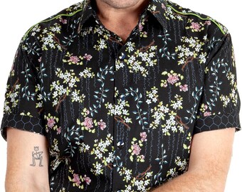 Floral shirt black short sleeve - Jasmine - BAÏSAP