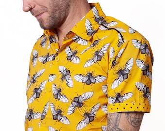 Yellow printed shirt, short sleeve - Beetle - BAÏSAP - M size