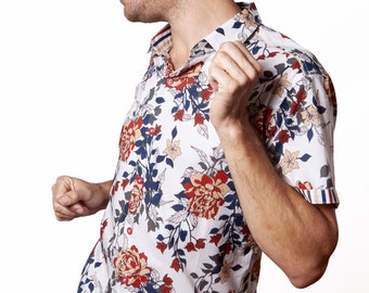 White floral shirt short sleeve - Peony - BAÏSAP