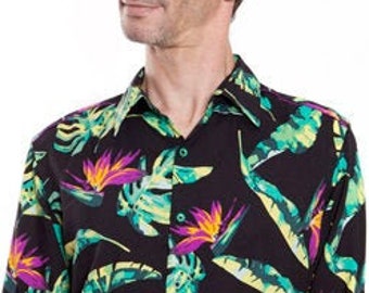 Black hawaiian shirt - Bird-of-paradise