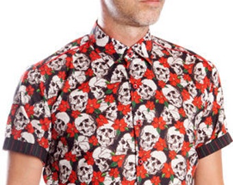 Red and black shirt short sleeve - Skull - BAÏSAP