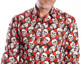 Herenhemd met grappige print | shirt met doodskopmotief | lange mouwen