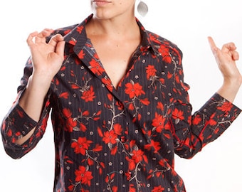 black and red floral blouse