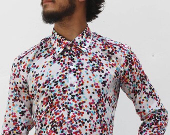 VITryst-Men Fold-Collar Polka Dots Button-up Comfy Chic Long Shirt VITryst-Men Fold-Collar Polka Dots Button-up Comfy Chic Long Shirt