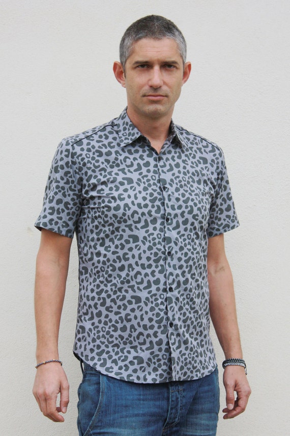 Camisa leopardo hombre gris corta BAÏSAP - Etsy
