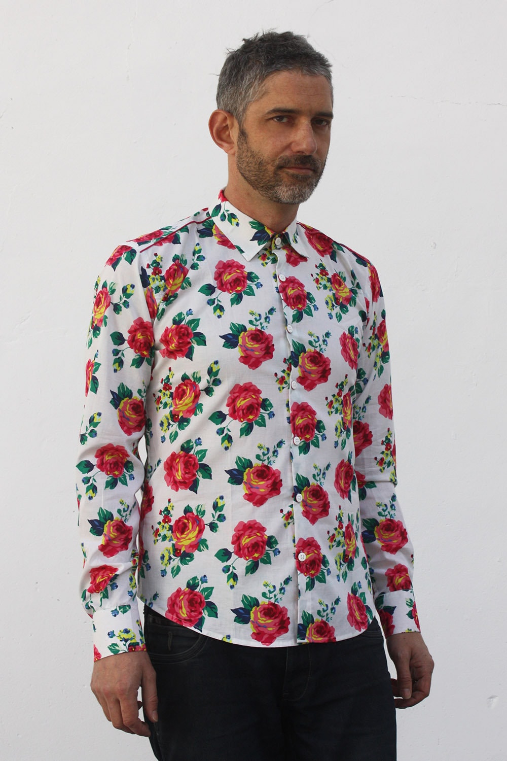 Red rose button up cheap shirt