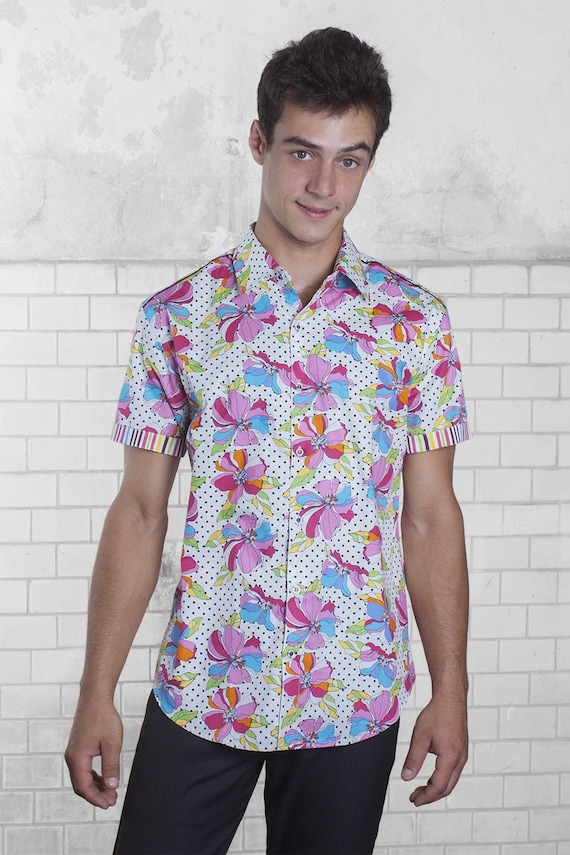 Floral short sleeve shirt Bangkok BAÏSAP S size | Etsy