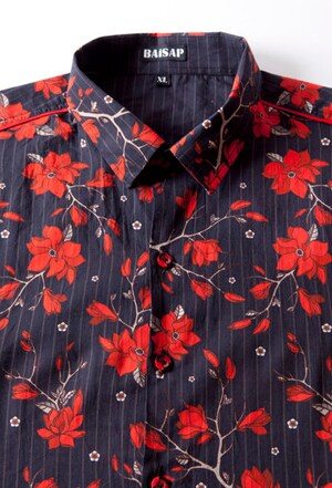 Chemisier Femme à Col Rond Imprimé Floral Et Rayé Rouge - Manches Courtes - Tissu Léger Pour été/printemps