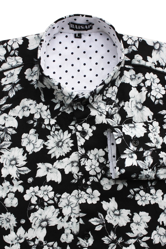 Black and white floral mens shirt top