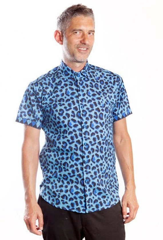betalen heilig Cirkel Blue Leopard Shirt Short-sleeved BAÏSAP - Etsy