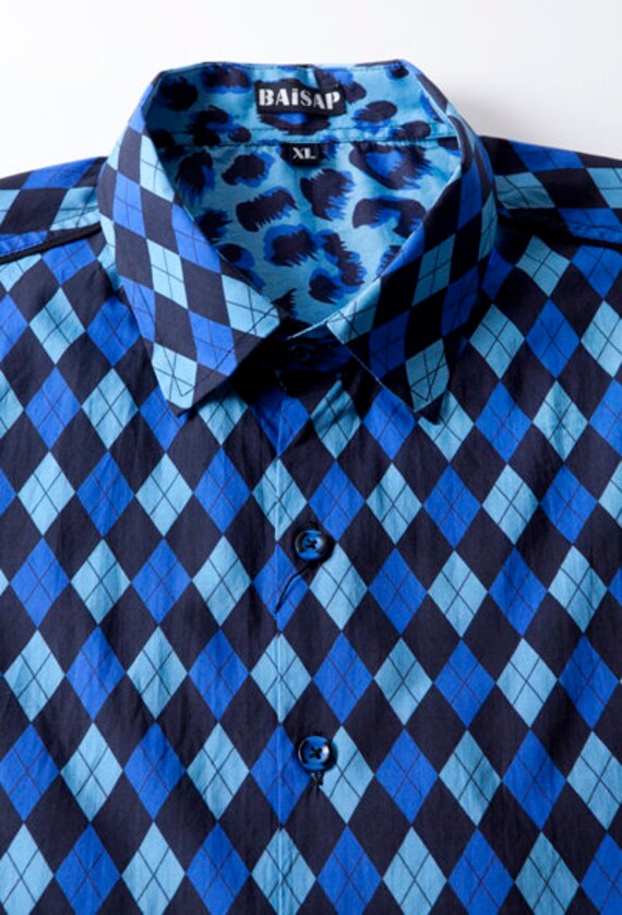 Argyle Shirt, Short Sleeve - Blue Jacquard - Etsy Israel