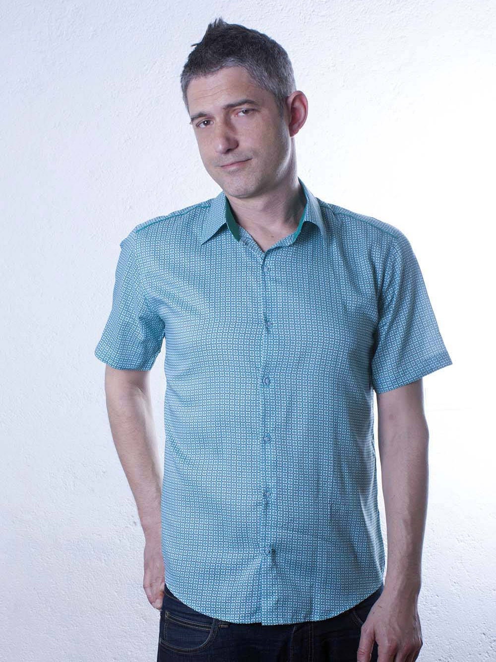 Floral Shirt Short Sleeve Turquoise 