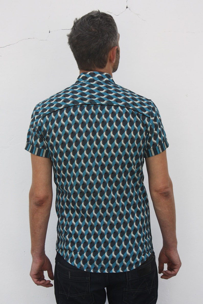 Teal BA\u00cfSAP S size Mens printed short sleeve shirts