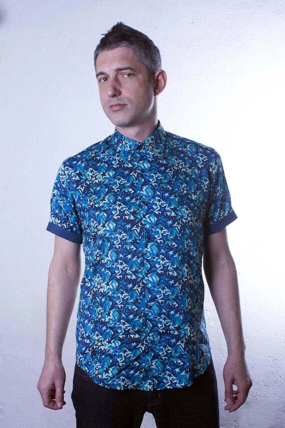 Camisa estrellas hombre manga corta Estrella Azul BAISAP Etsy Espana