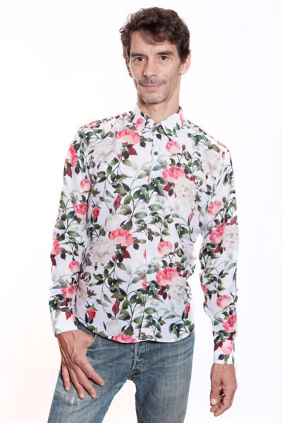 white dress shirt with roses