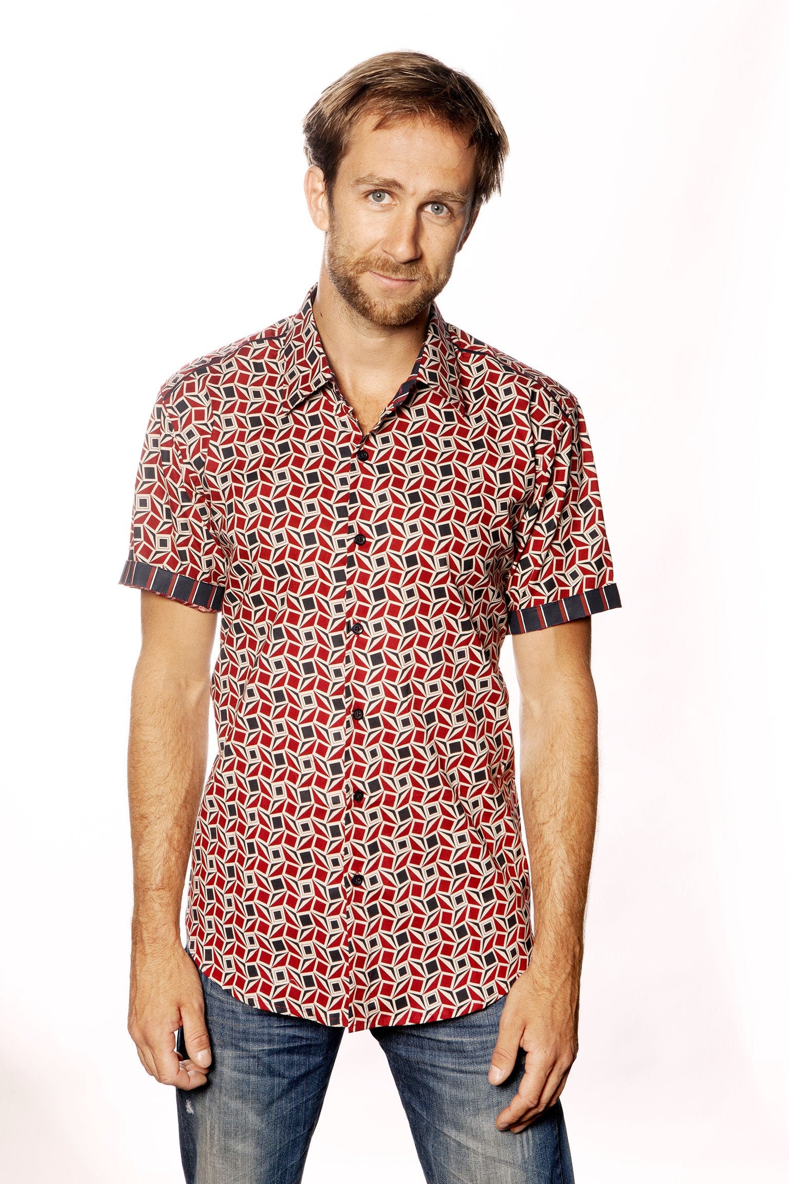 Blue Shirts Mens Short Sleeve Retro 