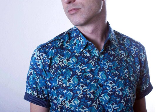 Camicia blu da uomo manica corta Stelle BAISAP Etsy Italia
