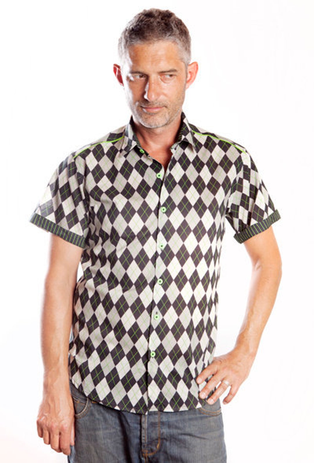 Argyle Shirt, Short Sleeve - Jacquard - Etsy Israel