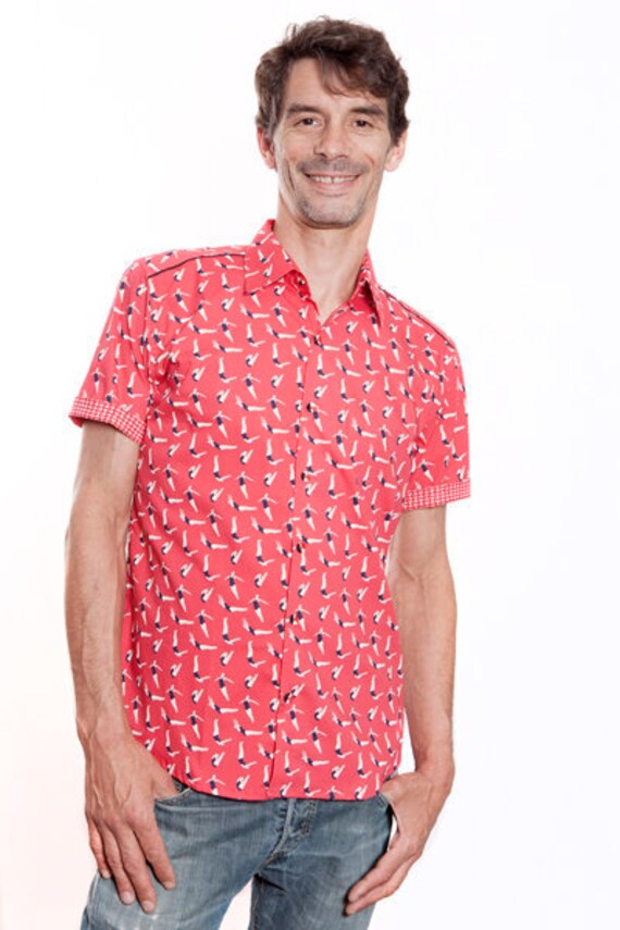 Red Short Sleeve Shirt Swimmer - Etsy 