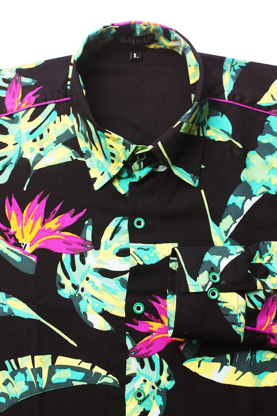 Camisa negra con flores hombre Aves del Paraiso Etsy Espana