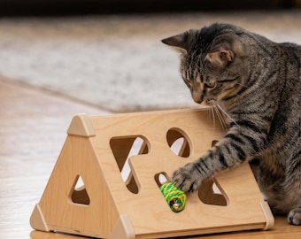 Modern houten kattenpuzzelspeelgoed, Scandinavisch design, voor binnenverrijking