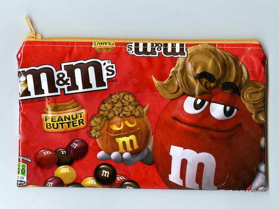 NEW M&ms Halloween Candy Wrapper Recycled Zippered Bag/pouch 