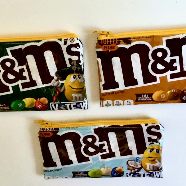 M&M New Vote Zippered Coin Purses Up-cycled Candy Wrapper