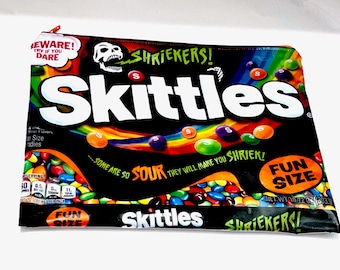 New Rare! Skittles Shriekers! Fun Size Candy Wrapper Recycled Zippered Bag/Pouch