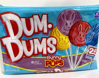 Bolsa grande - Dum•Dum Bunny Pops Candy Wrapper Up-cycled Ziped Bag/Pouch