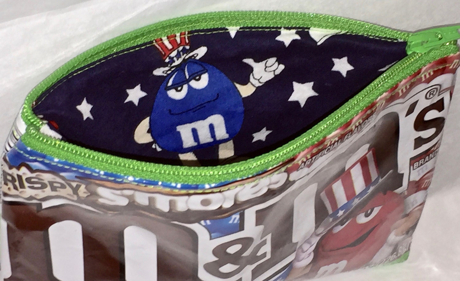 MITZ M&M Candy Wrapper Mini Purse with Zipper and Hook Strap Blue Color Red  M&M