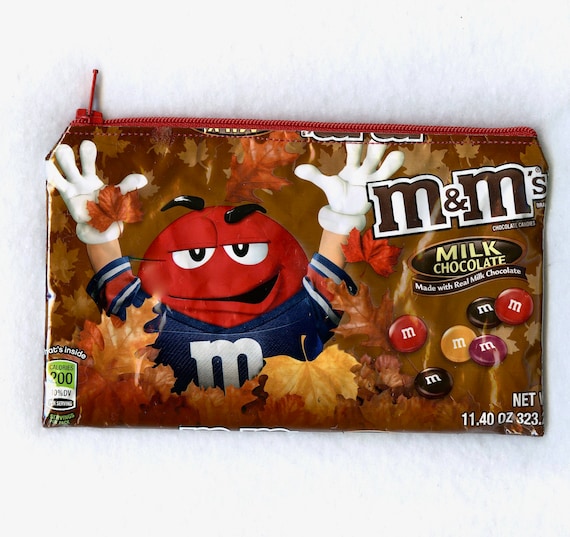 M&ms Christmas Candy Wrapper Up-cycled Zippered Bag/pouch 