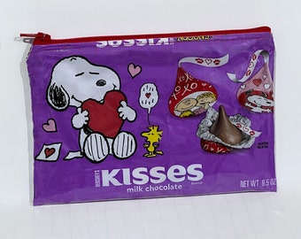 Snoopy Valentine Hershey's Kisses Candy Wrapper Up-cycled Zippered Bag/Pouch