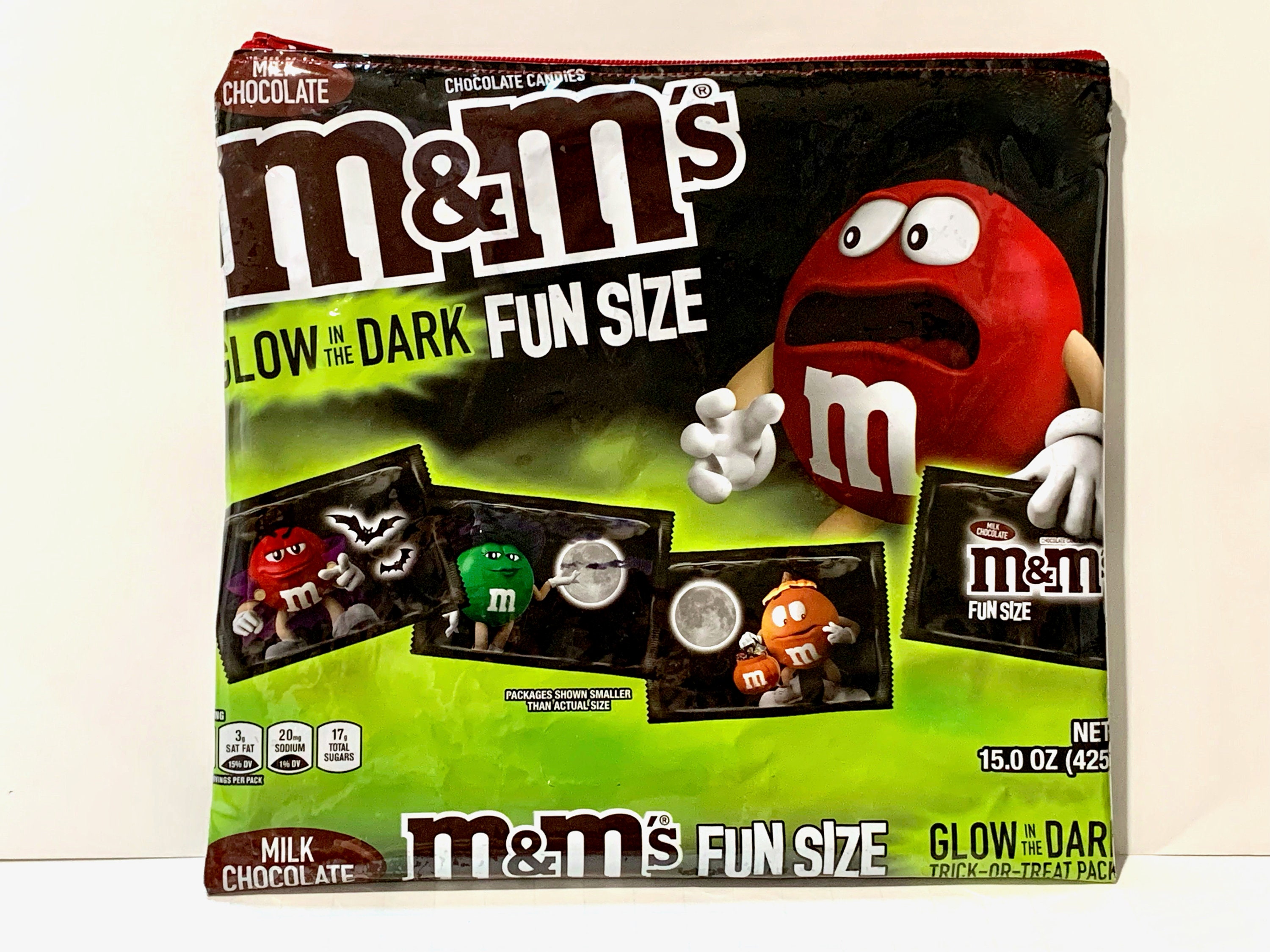New Large Fun Size Glow in the Dark M&m's Candy Wrapper Up