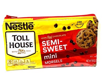 Nestle Toll House Mini Chocolate Chips Wrapper Up-cycled Zippered Bag/Pouch