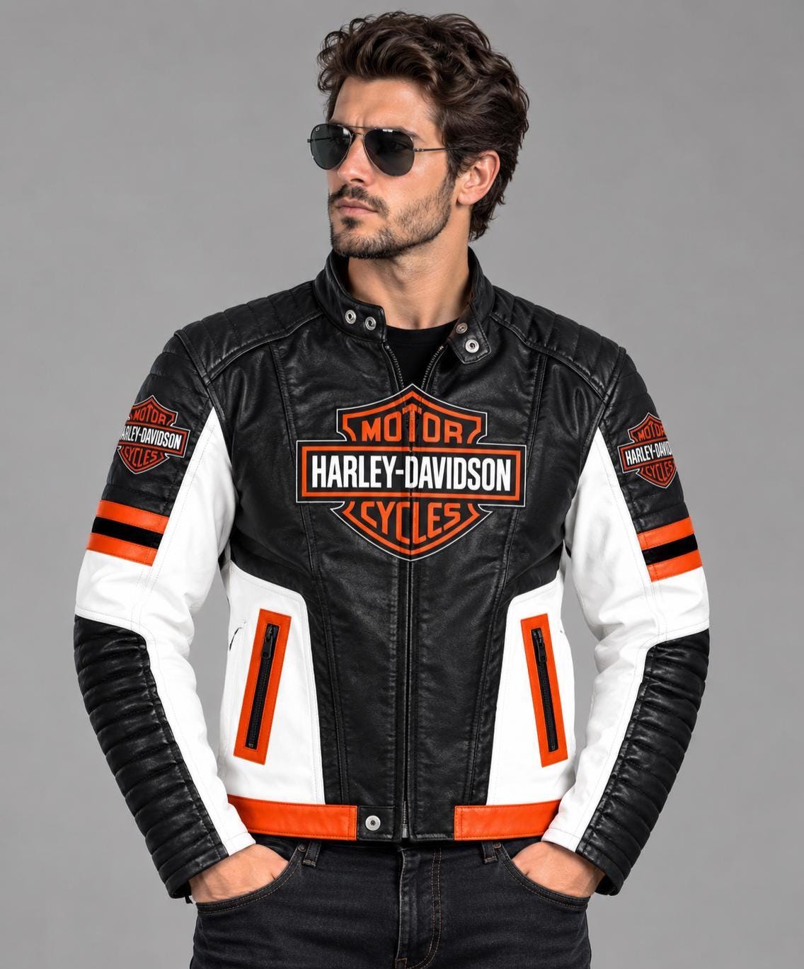 Harley Davidson Mens Leather Jacket Orange - Etsy