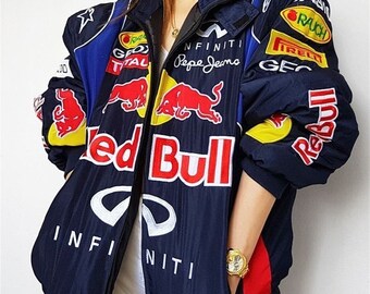 Chaqueta Red Bull Racing, Chaqueta de carreras de Fórmula Uno Retro, Chaqueta voladora, Chaqueta de carreras, Chaqueta de gran tamaño, Chaqueta bordada, Regalo de cumpleaños