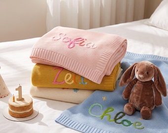 Copertina personalizzata per neonato, copertina in maglia ricamata per neonato, copertina personalizzata con il nome del neonato, copertina unica per neonato, ricordo del baby shower