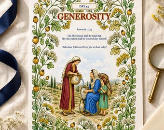 Day 14 Generosity Proverbs 11:25 Printable Wall Art, Christian Scripture Poster and Coloring Page, Instant Digital Download