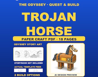 Trojan Horse Paper Craft for Kids | Odyssey Quest & Build | Color Cut Build PDF | 18 Pages, A4 and US Letter