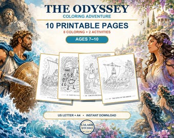 Odyssey Coloring Pages for Kids, Greek Mythology Printable Activity Pack, Ages 7–10