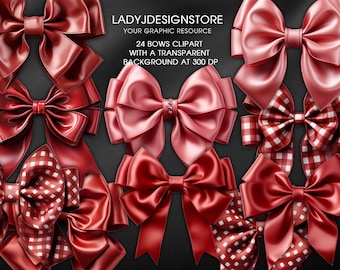 Red Bows Clip Art, Red Ribbon Bows clip Art in PNG format, Red Burgundy Bows clipart, Christmas digital graphic, Canva Clipart