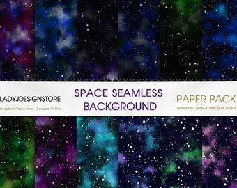 Space, Galaxy, Stars Backgrounds Digital Paper - 12 galaxy seamless textures with starry night skies, universe, purple galaxy, white stars