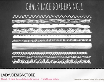 Chalkboard clip art No.1 "Chalk lace borders"hand drawn digital chalk doodle borders,logo design, wedding clip art, chalk digital logo