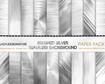 Brushed Silver Digital Paper, Brushed Silver Textures, Silver digital paper, brushed metallic silver, metallic silver backgrounds, Canva